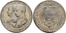 GERMANY. Mecklenburg-Schwerin, Grossherzogtum. Friedrich Franz IV, 1897-1918. 3 Mark 1915 A (Silver, 33 mm, 16.67 g, 12 h), on the 100th anniversary o...
