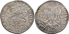 GERMANY. Öttingen, Grafschaft. Karl Wolfgang, Ludwig XV and Martin, 1534-1546. Taler 1545 (Silver, 40 mm, 28.63 g, 2 h). (Trefoil) KARLWOLF LVDWIG 7 M...