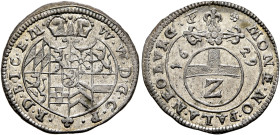 GERMANY. Pfalz-Neuburg. Wolfgang Wilhelm, 1614-1653. Halbbatzen 1629 (Silver, 18 mm, 1.24 g, 12 h), Kallmünz. W W D G C P R D B I C E M Crowned arms. ...