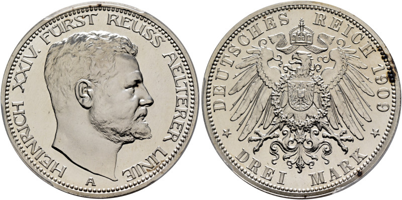 GERMANY. Reuss-ältere Linie. Heinrich XXIV, 1902-1918. 3 Mark 1909 (Silver, 33 m...