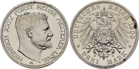 GERMANY. Reuss-ältere Linie. Heinrich XXIV, 1902-1918. 3 Mark 1909 (Silver, 33 mm, 16.67 g, 12 h), Berlin. HEINRICH XXIV. FÜRST REUSS AELTERER LINIE /...