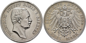 GERMANY. Sachsen. Friedrich August III, 1904-1918. 3 Mark 1908 E (Silver, 33 mm, 16.67 g, 12 h). FRIEDRICH AUGUST KÖNIG V. SACHSEN Bare head of Friedr...