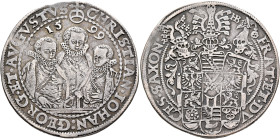 GERMANY. Sachsen-Albertinische Linie. Christian II, Johann Georg, and August, 1591-1611. Taler 1599 (Silver, 40 mm, 28.69 g, 3 h), Dresden. CHRISTIAN•...