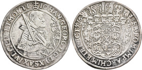 GERMANY. Sachsen-Albertinische Linie. Johann Georg I, 1615-1656. Taler 1625 (Silver, 43 mm, 29.06 g, 3 h), Dresden. (Orb) IOHAN GEORG D G DVX SAX IVL ...