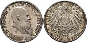 GERMANY. Sachsen-Meiningen. Georg II, 1866-1914. 2 Mark 1901 D (Silver, 28 mm, 11.11 g, 12 h), on his 75th birthday. GEORG II HERZOG VON SACHSEN-MEINI...
