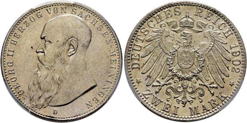 GERMANY. Sachsen-Meiningen. Georg II, 1866-1914. 2 Mark 1902 D (Silver, 28 mm, 1...
