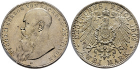 GERMANY. Sachsen-Meiningen. Georg II, 1866-1914. 2 Mark 1902 D (Silver, 28 mm, 11.11 g, 12 h). GEORG II HERZOG VON SACHSEN-MEININGEN Bare head of Geor...
