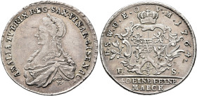 GERMANY. Sachsen-Weimar-Eisenach. Anna Amalia, Regent, 1758-1775. 1/3 Taler = 1/4 Konventionstaler 1764 (Silver, 30 mm, 7.05 g), Eisenach. AMALIA TVTR...