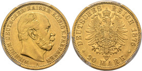 GERMANY. Kaiserreich. Wilhelm I, 1871-1888. 20 Mark 1875 (Gold, 23 mm, 7.96 g, 12 h), Frankfurt. WILHELM DEUTSCHER KAISER KÖNIG V. PREUSSEN / C Head o...