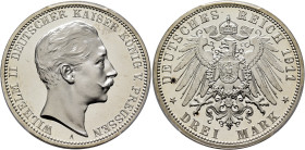 GERMANY. Kaiserreich. Wilhelm II, 1888-1918. 3 Mark 1913 A (Silver, 33 mm, 16.67 g), Berlin. WILHELM II DEUTSCHER KAISER KÖNIG V. PREUSSEN / A Bare he...