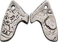 GUATEMALA. Colonial. Felipe V. King of Spain, second reign, 1724-1746. Cob 2 Reales (Silver, 30x17 mm, 6.54 g), cut down from an 8 reales to a 'bird s...