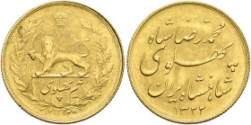 IRAN, Pahlavis. Muhammad Reza Shah, AH 1360-1398 / AD 1941-1979. 1/2 Pahlavi SH 1323 = AD 1944 (Gold, 19 mm, 4.05 g, 6 h), Tehran. KM 1147. Minor die ...