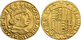 ITALY. Napoli (Regno). Ferdinando I (Don Ferrante), 1458-1494. Ducato (Gold, 21 mm, 3.51 g, 3 h), Napoli. Jacopo Cotrullo, maestro di zecca, 1469-1474...