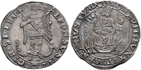 ITALY. Napoli (Regno). Alfonso II, 1494-1495. Coronato (Silver, 27 mm, 3.93 g, 8 h). ALFONSVS II D G R SI I E V Archangel Michael, holding spear in ri...