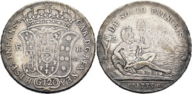 ITALY. Napoli (Regno). Carlo VII di Borbone, 1734-1759. 120 Grana - Piastra 1735 (Silver, 40 mm, 25.02 g). CAR D G REX NEAP - HISP INFANS & C Crowned ...