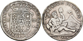 ITALY. Napoli (Regno). Carlo VII di Borbone, 1734-1759. 120 Grana - Piastra 1748 (Silver, 39 mm, 24.83 g). CAR D G REX NEAP - HISP INFANS & C Crowned ...