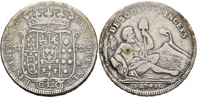 ITALY. Napoli (Regno). Carlo VII di Borbone, 1734-1759. 120 Grana - Piastra 1749 (Silver, 39 mm, 25.24 g). CAR D G REX NEAP - HISP INFANS & C Crowned ...