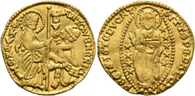 ITALY. Venezia (Venice). Antonio Veniero, 1382-1400. Ducato (Gold, 20 mm, 3.51 g, 8 h). ANTO' VЄNЄRIO - •S•M•VЄNЄTI St. Mark standing right, holding b...