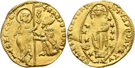 ITALY. Venezia (Venice). Francesco Foscari, 1423-1457. Ducato (Gold, 21 mm, 3.55 g, 5 h). FRAC•FOSCARI •S•M•VЄNЄTI St. Mark standing right, holding bo...