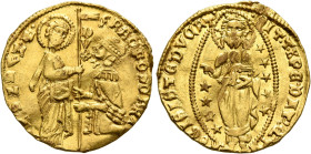 ITALY. Venezia (Venice). Francesco Foscari, 1423-1457. Ducato (Gold, 21 mm, 3.59 g, 9 h). FRAC•FOSCARI •S•M•VЄNЄTI St. Mark standing right, holding bo...