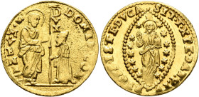 ITALY. Venezia (Venice). Domenico Contarini, 1659-1675. Zecchino (Gold, 22 mm, 3.40 g, 1 h). DOMIN CON - •S•M•VENET St. Mark standing right, holding b...