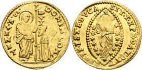 ITALY. Venezia (Venice). Domenico Contarini, 1659-1675. Zecchino (Gold, 22 mm, 3.48 g, 2 h). DOMIN CONT - •S•M•VENET St. Mark standing right, holding ...