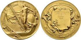 ITALY. Regno d'Italia. Vittorio Emanuele III, 1900-1946. Medal 1923 (Orichalcum, 70 mm, 152.56 g), on the European Rowing championship in Como. Female...
