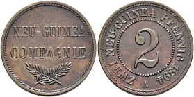 MALAY ARCHIPELAGO, Colonial. Deutsch-Neuguinea (German New Guinea). Wilhelm II, 1888-1918. 2 Pfennig 1894 (Bronze, 19 mm, 3.30 g, 12 h), Berlin. NEU-G...