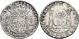 MEXICO, Colonial. Felipe V, king of Spain, second reign, 1724-1746. 8 Reales 1740 (Silver, 38 mm, 29.93 g), Ciudad de México (Mexico City). PHILIP•V•D...