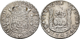 MEXICO, Colonial. Felipe V, king of Spain, second reign, 1724-1746. 8 Reales 1747 (Silver, 38 mm, 26.99 g), Ciudad de México (Mexico City). PHILIP•V•D...