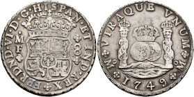 MEXICO, Colonial. Ferdinand VI, king of Spain, 1746-1759. 8 Reales 1749 (Silver, 38 mm, 27.00 g), Ciudad de México (Mexico City). FERDND•VI•D•G•HISPAN...