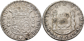 MEXICO, Colonial. Ferdinand VI, king of Spain, 1746-1759. 8 Reales 1755 (Silver, 39 mm, 27.02 g), Ciudad de México (Mexico City). FERDND•VI•D•G•HISPAN...