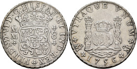 MEXICO, Colonial. Ferdinand VI, king of Spain, 1746-1759. 8 Reales 1756 (Silver, 39 mm, 27.00 g), Ciudad de México (Mexico City). FERDND•VI•D•G•HISPAN...