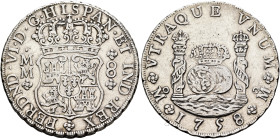 MEXICO, Colonial. Ferdinand VI, king of Spain, 1746-1759. 8 Reales 1758 (Silver, 38 mm, 27.08 g), Ciudad de México (Mexico City). FERDND•VI•D•G•HISPAN...