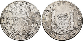 MEXICO, Colonial. Ferdinand VI, king of Spain, 1746-1759. 8 Reales 1758 (Silver, 39 mm, 26.67 g), Ciudad de México (Mexico City). FERDND•VI•D•G•HISPAN...