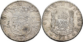 MEXICO, Colonial. Carlos III, king of Spain, 1759-1788. 8 Reales 1769 (Silver, 39 mm, 26.93 g), Ciudad de México (Mexico City). CAROLVS•III•D•G•HISPAN...
