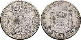 MEXICO, Colonial. Carlos III, king of Spain, 1759-1788. 8 Reales 1770 (Silver, 39 mm, 26.76 g), Ciudad de México (Mexico City). CAROLVS•III•D•G•HISPAN...