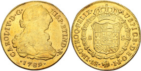 MEXICO, Colonial. Carlos IV, king of Spain, 1788-1808. 8 Escudos 1789 (Gold, 37 mm, 26.87 g), Ciudad de México (Mexico City). CAROL•IV•D•G• - HISP•ET ...