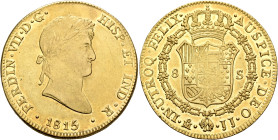 MEXICO, Colonial. Fernando VII, king of Spain, 1808-1833. 8 Escudos 1815 (Gold, 37 mm, 27.03 g, 12 h), Ciudad de México (Mexico City). FERDIN•VII•D•G•...