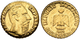 MEXICO, Empire (Maximilian). Maximilian I von Habsburg, 1864-1867. Token 1865 (Gold, 10 mm, 0.44 g, 12 h), a 20th century fantasy issue. MAXIMILIANO E...