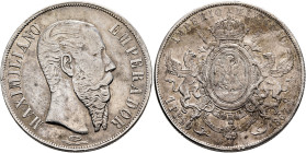 MEXICO, Empire (Maximilian). Maximilian I von Habsburg, 1864-1867. Peso 1867 (Silver, 38 mm, 27.00 g, 6 h), San Luis Potosi. MAXIMILIANO EMPERADOR Hea...