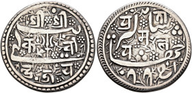 NEPAL. Kingdom of Kathmandu. Pratap Malla, 1641-1674. Mohur NS 775 = AD 1665 (Silver, 25 mm, 5.33 g, 11 h), Kantipur (Kathmandu). 'Sri Sri Kavindra Ja...