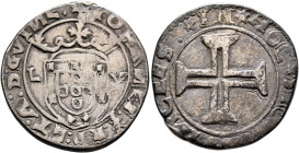 PORTUGAL, Kingdom. João III o Piedoso (the Pious), 1521-1557. Tostão (Silver, 25 mm, 7.80 g, 1 h), Lisbon. ✠ IOHANES:3:R:P:ET:A:D:GVIИE Crowned coat o...