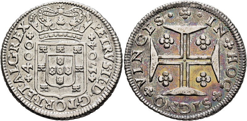 PORTUGAL, Kingdom. Pedro II o Pacífico (the Pacific), 1683-1706. 400 Reis 1704 (...