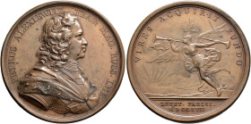 RUSSIA, Tsars of Russia. Petr I Alexeyevich Velikiy (Peter the Great), 1682-1725. Medal 1717 (Bronze, 59 mm, 97.35 g), on his visit to the Paris mint ...