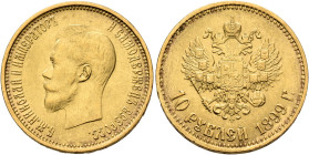 RUSSIA, Tsars of Russia. Nikolai II Aleksandrovich, 1894-1917. 10 Roubles 1899 (Gold, 22 mm, 8.60 g), St. Petersburg. Head of Nikolai II to left. Rev....