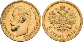 RUSSIA, Tsars of Russia. Nikolai II Aleksandrovich, 1894-1917. 5 Roubles 1902 (Gold, 18 mm, 4.30 g, 12 h), St. Peterbsurg. Bare head of Nikolai II to ...