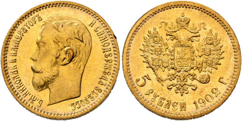 RUSSIA, Tsars of Russia. Nikolai II Aleksandrovich, 1894-1917. 5 Roubles 1902 (G...