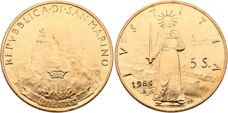 SAN MARINO. Repubblica, 301-present. 5 Scudi 1984 (Gold, 28 mm, 10.00 g, 6 h). R...