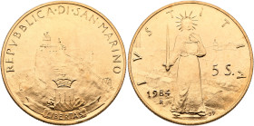 SAN MARINO. Repubblica, 301-present. 5 Scudi 1984 (Gold, 28 mm, 10.00 g, 6 h). REPVBBLICA DI SAN MARINO / LIBERTAS View of the Città di San Marino on ...